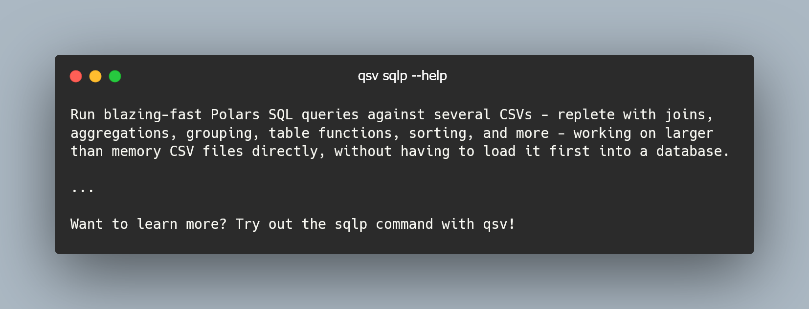 Preview of qsv sqlp help message